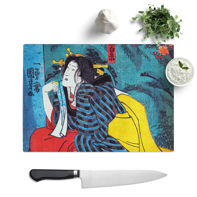 Tempered Glass Kneeling Woman by Utagawa Kuniyoshi Chopping Board, 28.5 cm x 20 cm