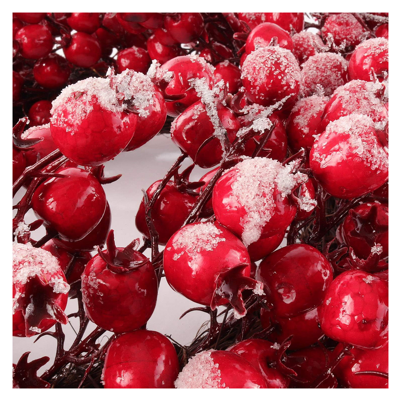 Frosted Berry Branch Tall Silk Wreath - Holiday Front Door Decor, 22" H x 22" W x 3" D, Burgundy, 1