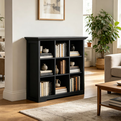 Wooden Bookcase With Base, Modern Floor Standing Open Bookshelf, 9-Cubes