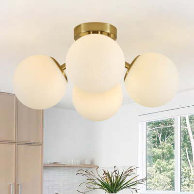 Abat-jour semi-encastré 4 lumières avec globe en verre 4 lumières