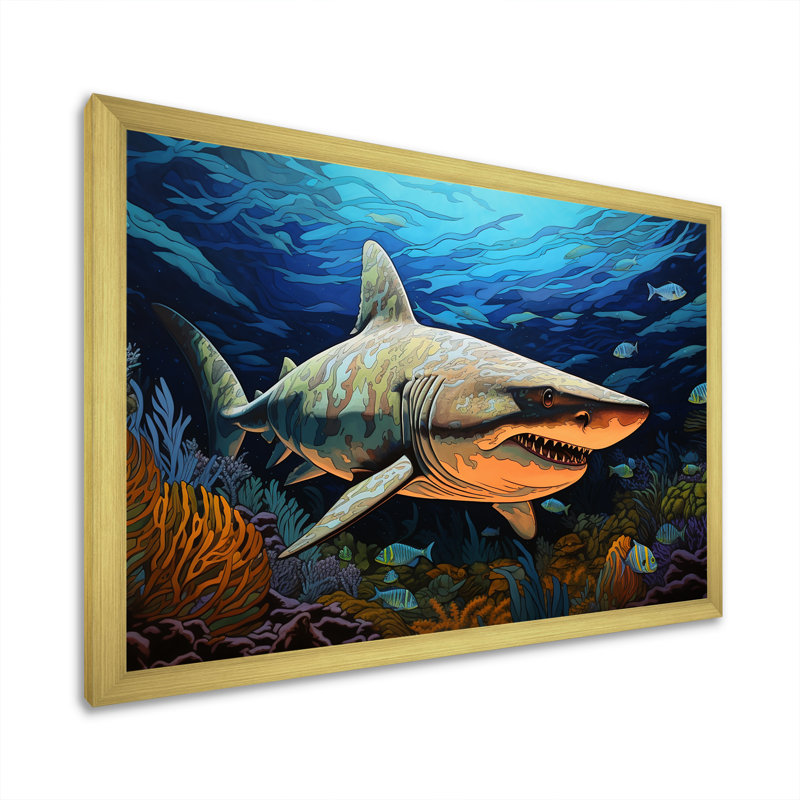 " Bull Shark Depths Photography I ", Gold Single Picture Framed, 12" H x 20" W x 1" D