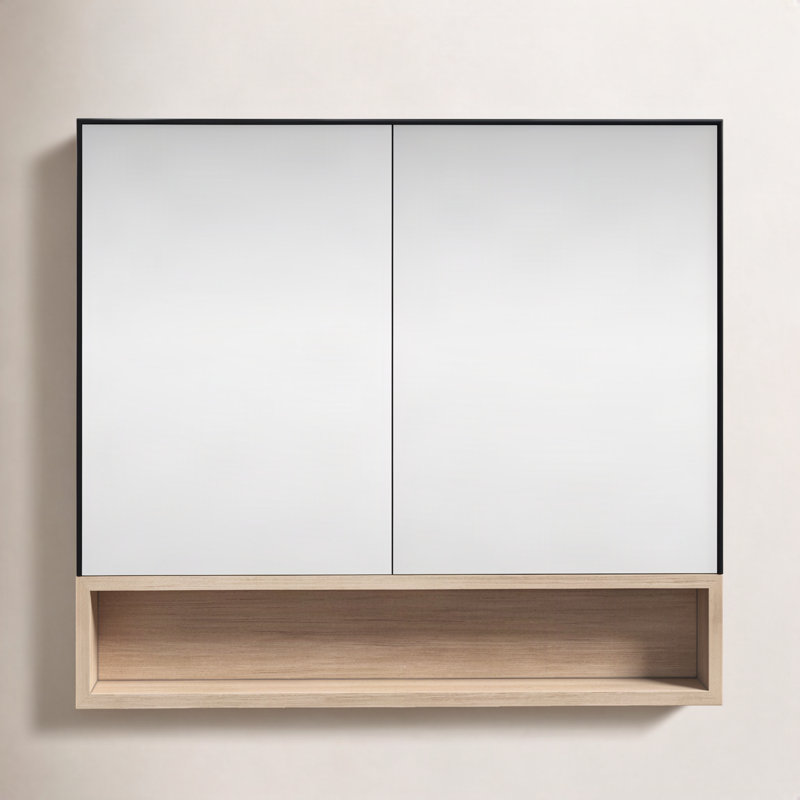 Tito Medicine Cabinet 36-Inch, Matte Black/Whitewash Oak