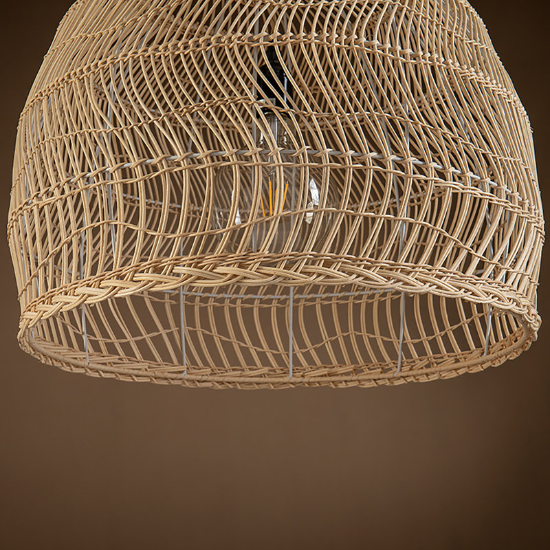 Alleyne 1-Light Large Airy Rattan Pendant Light With Natural Handmade Shade in Brass Finish Boho Ceiling Light Fixture Over Table