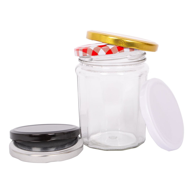 Argon Tableware Glass Jam Jars with Lids, 380ml, Black