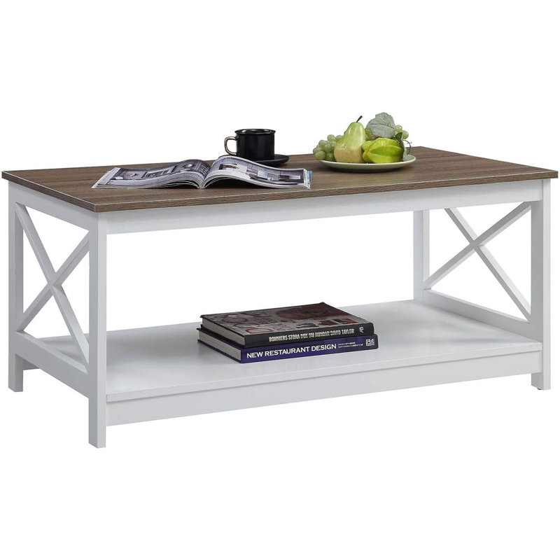 Table basse avec tablette, bois flottant / blanc