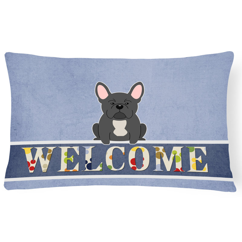 French Bulldog Welcome Lumbar Pillow, Black