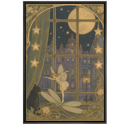 Moonlit Fairy Dragonfly Window Scene Framed Canvas Master Bedroom Wall Art Work Print