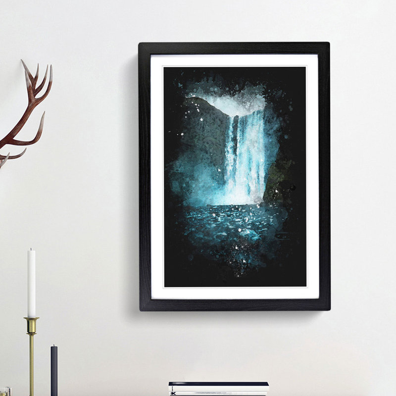 Waterfall Path in Iceland - Framed Print, 33cm H x 24cm W x 2cm D, Black Framed