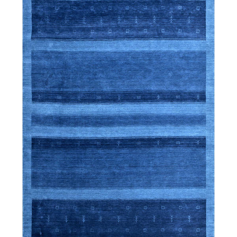 Hand Knotted Geometric Area Rug in Blue, Rectangle 10' x 14'