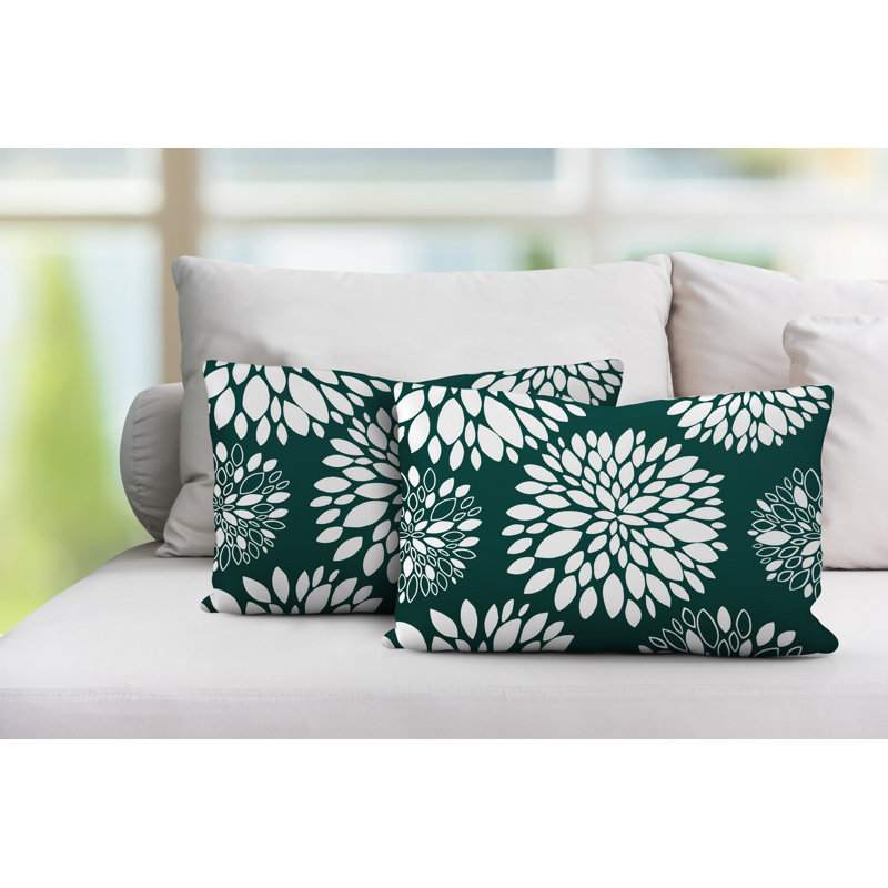 Floral Outdoor Reversible Throw Pillow, Green