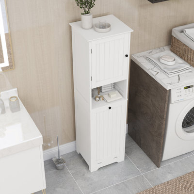 One-Compartment One-Door Tilt-Out Laundry Sorter Cabinet, Cabinet with Open Storage for Bathroom