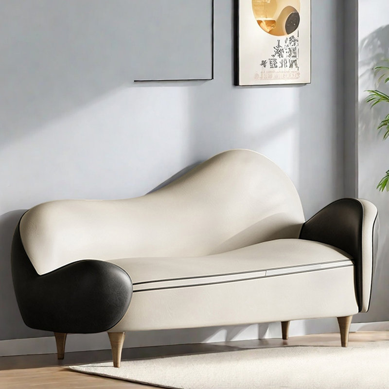 Fauteuil inclinable léger en similicuir de luxe, Orienté à droite, Noir / Beige