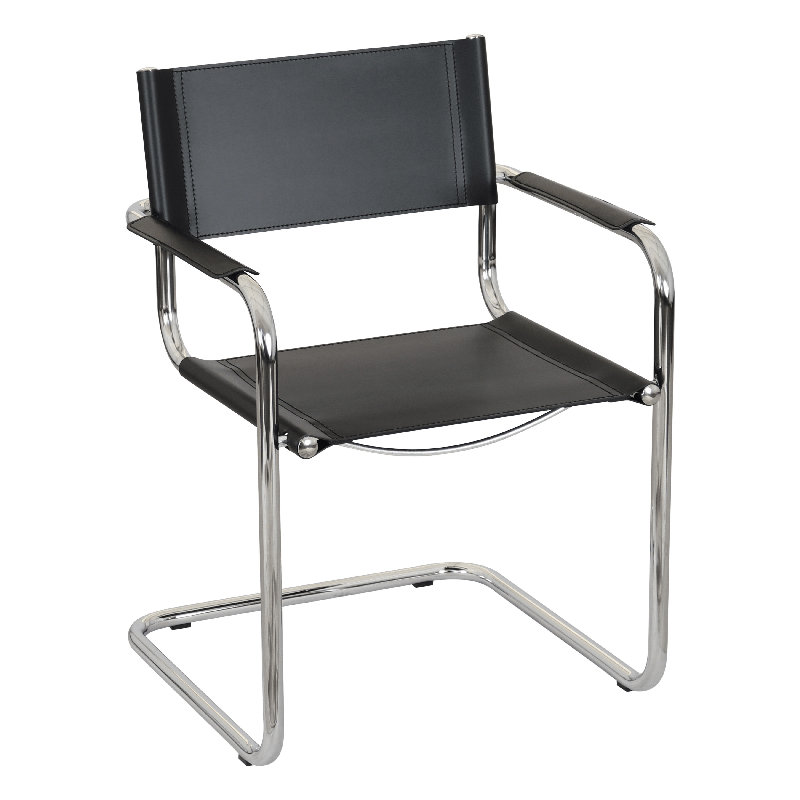 Mart Stam Cantilever Armchair Arm Chair w/ Chrome-Plated Steel Frame (Various Bonded Leather Colors), Black