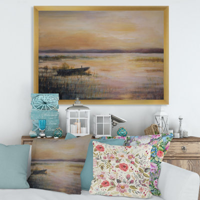 «Pastel Sunset Over The Lake», reproduction sur toile encadrée