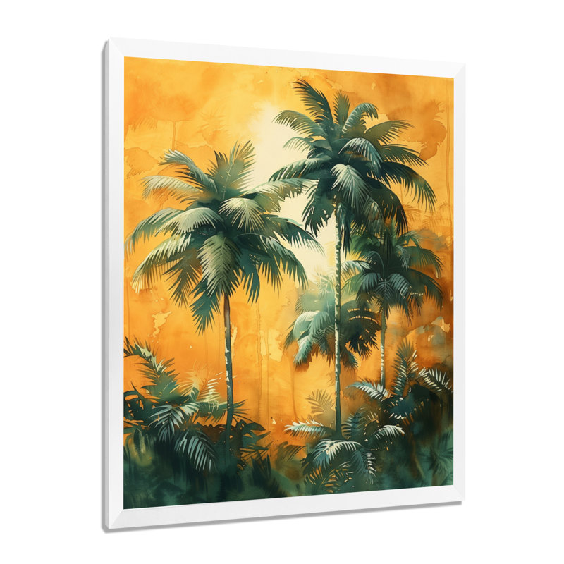 «Green Orange Palm Trees Swaying I - Palmiers et palmiers», art mural, Cadre simple blanc, H 12 po x l 20 po