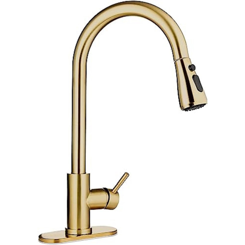 Mega Handles - Robinet de cuisine escamotable à robinet simple, Laiton satiné