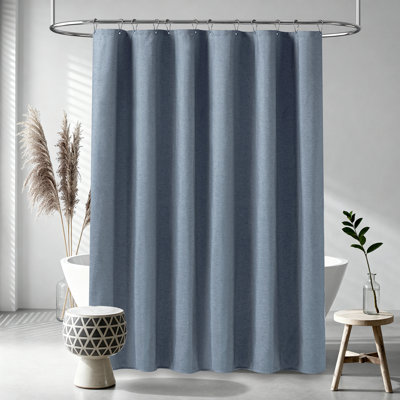 Rideau de douche en tissu texturé en lin, ensemble de rideau de douche imperméable en tissu robuste avec crochets en plastique, rideaux de douche décoratifs modernes et élégants en polyester pour la salle de bain