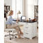 Élégant bureau de direction moderne avec tiroirs et rangement pour dossiers, compact, durable et parfait pour les petits espaces, plateau de table blanc et noir-129906496
