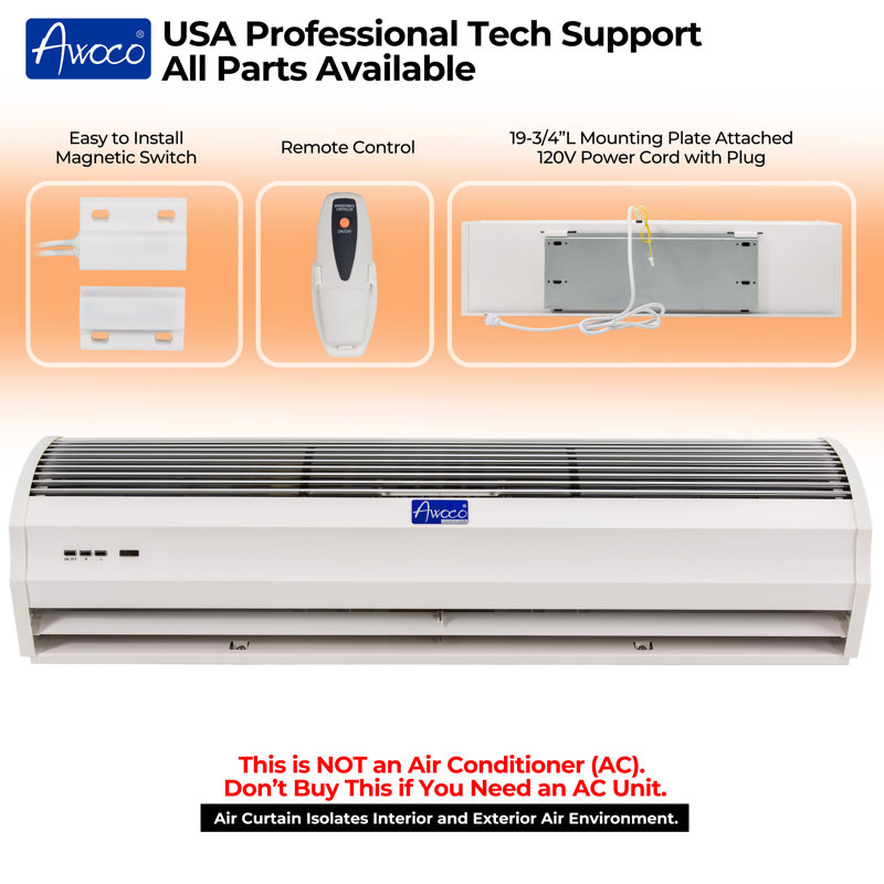 Awoco 48" White Powder-Coated Metal Slimline Air Curtain