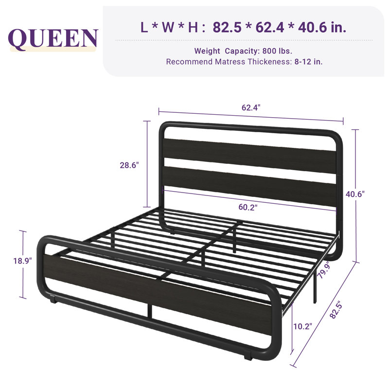 Taishima Metal Platform Bed, King, Black