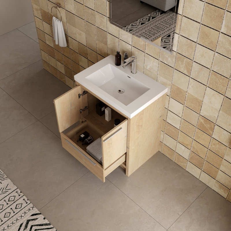 Meuble-lavabo simple 30 po avec comptoir en pierre blanc brillant, 1 tiroir, 2 portes, moderne, 30"