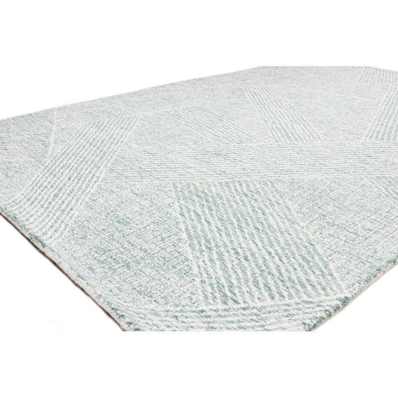 Tapis bleu sarcelle en laine touffeté à la main Aldonna, Rectangle 7 pi 6 po x 9 pi 6 po
