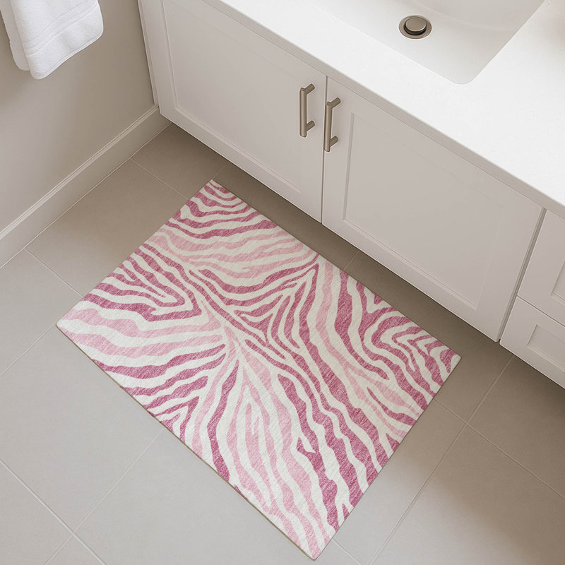Tapis à imprimé animal de qualité supérieure lavable à la machine Villers, Rose, 1 pi 8 po x 2 pi 6 po