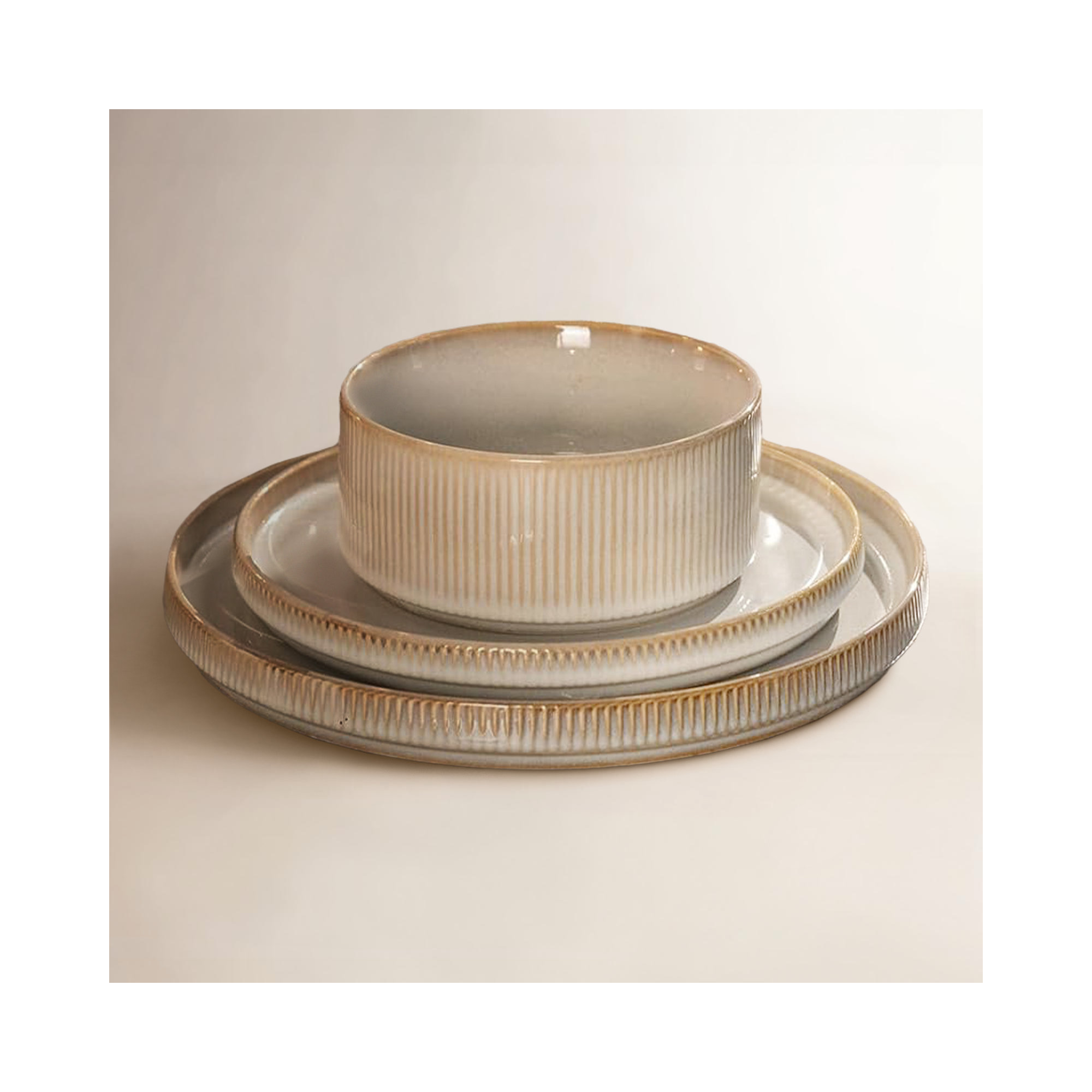 Stoneware Dinnerware Set, Service for 4, Cappuccino White