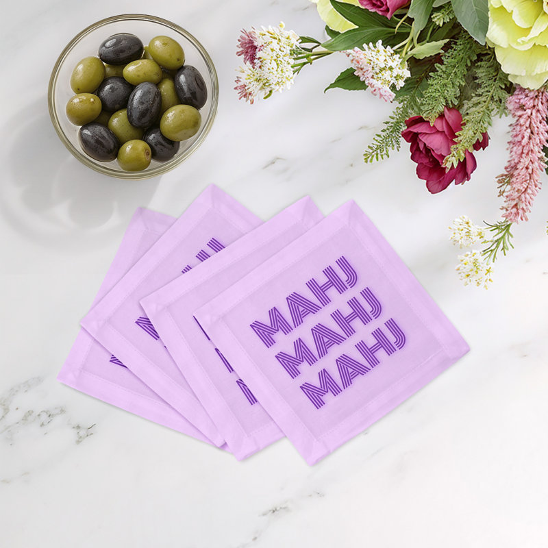 Serviettes de table en satin de coton Mahj Mahj Mahj Mahjong, Lilas