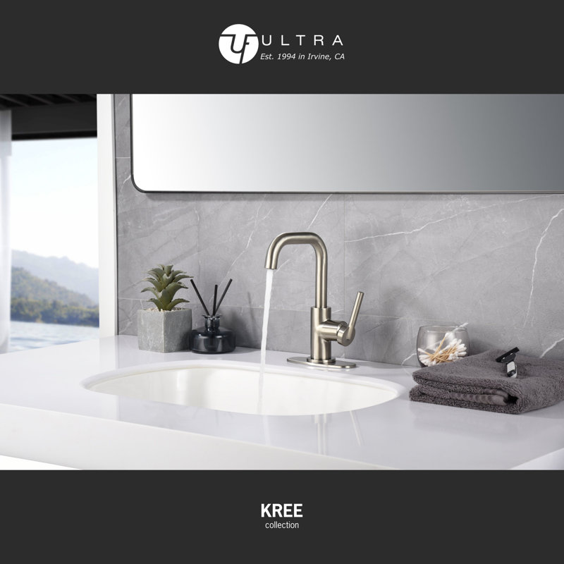 Kree Collection Single-Handle Deck-Mount Mid-Arc Lavatory Bathroom Sink Faucet with Drain Assembly - Brushed Nickel