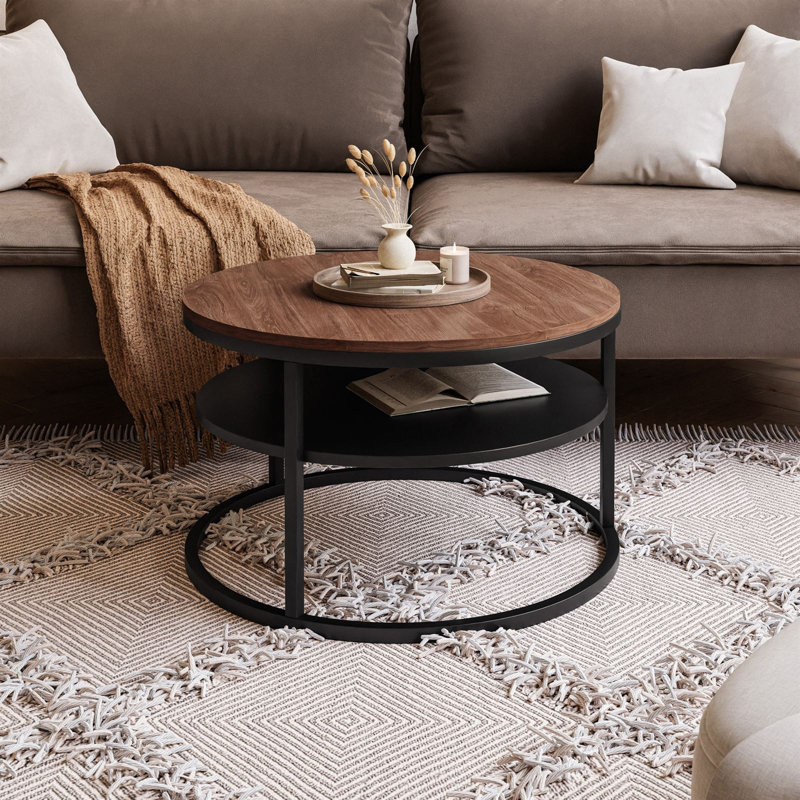 Guarascio Coffee Table with Storage, Black,  42" H x 60" L x 60" W, Stirling oak