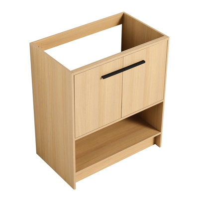 Meuble-lavabo de salle de bain de 76 cm (30 po), armoire autoportante en contreplaqué à 2 portes, résistant aux rayures, assemblage facile, style américain, fini chêne.