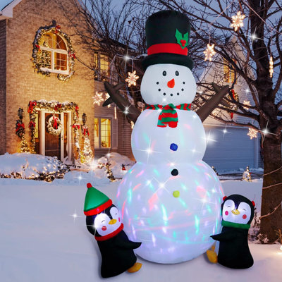 8FT Christmas Inflatable Snowman Outdoor Decorations, Christmas Blow Up Snowman With Two Penguins Decoration, Built-In LED Lights For Holiday Outdoor Indoor Party Lawn Yard Garden