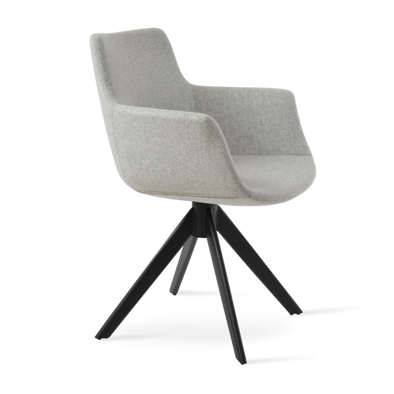 Chaise avec accoudoirs pivotante Bottega, Noir, Laine argentée