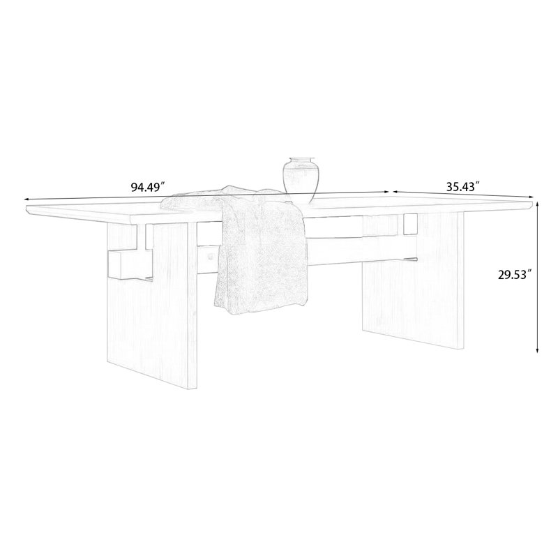 Black+Light-walnut Rectangular Solid Wood Dining Table, 29.53"H x 94.49"L x 35.43"W