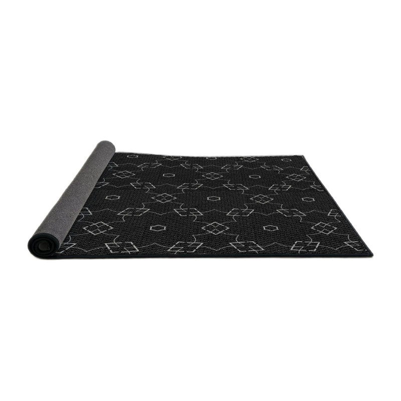 Tapis noir/gris à motifs, Rond 4 pi