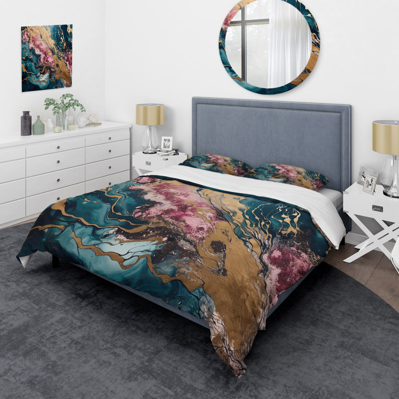 Ensemble de housse de couette Explorant les profondeurs de l'or rose Geode II Bedding