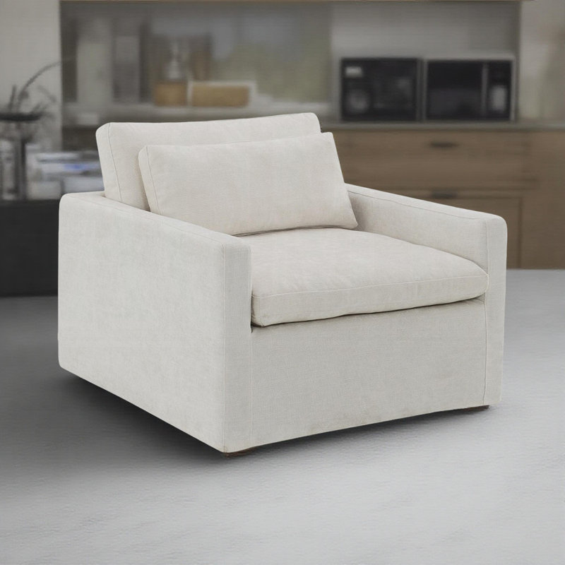 Fauteuil d'appoint pivotant avec 1 coussin décoratif Pradyoth, Coton ivoire