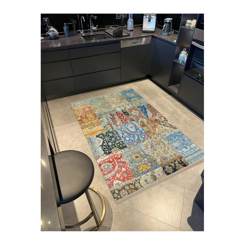 Tapis décoratif multicolore patiné lavable à la machine Collection Barcelona, Rectangle 2 pi 4 po x 3 pi 11 po
