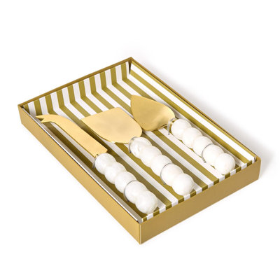 Modern Pop White Beaded Set of 3 Stylish Cheese Knives Gift