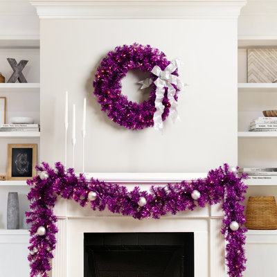 Pre-Lit Artificial Tinsel Christmas Garland - 9' X 8" - Clear Lights