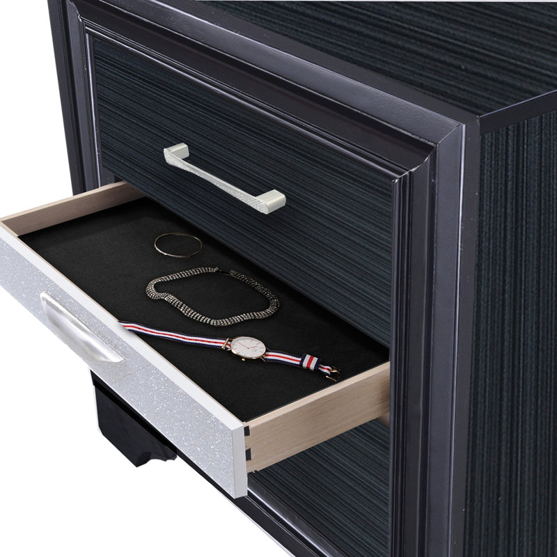Naima Black Finish Nightstand, Black