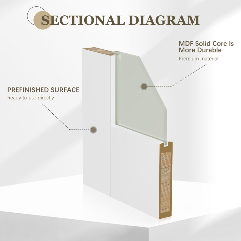 Modern Style White 10-Square Frosted Glassed Reflective MDF Interior Room Door,Hardware Not Included, 48" x 80"