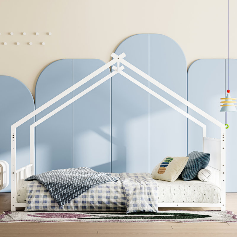 Lit de maison en métal - Structure solide, lumières, sans sommier blanc pour les pièces