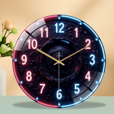 Stylish LED Neon Wall Clock for Home Decor Art - 12'' Modern Glass Wall Clock