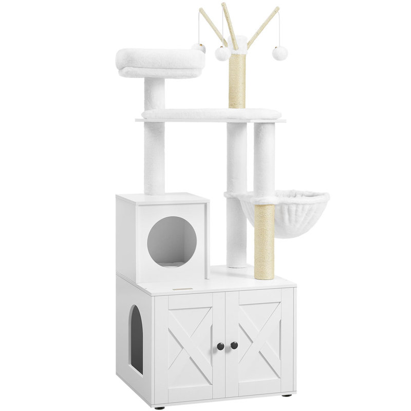 White Sisal 55.1" Cat Tree with Litter Box Enclosure