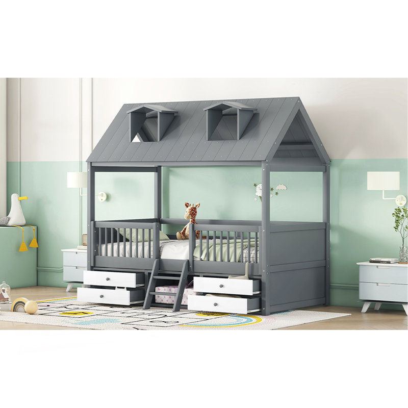 Structure de lit simple en bois, gris, Gray, Twin