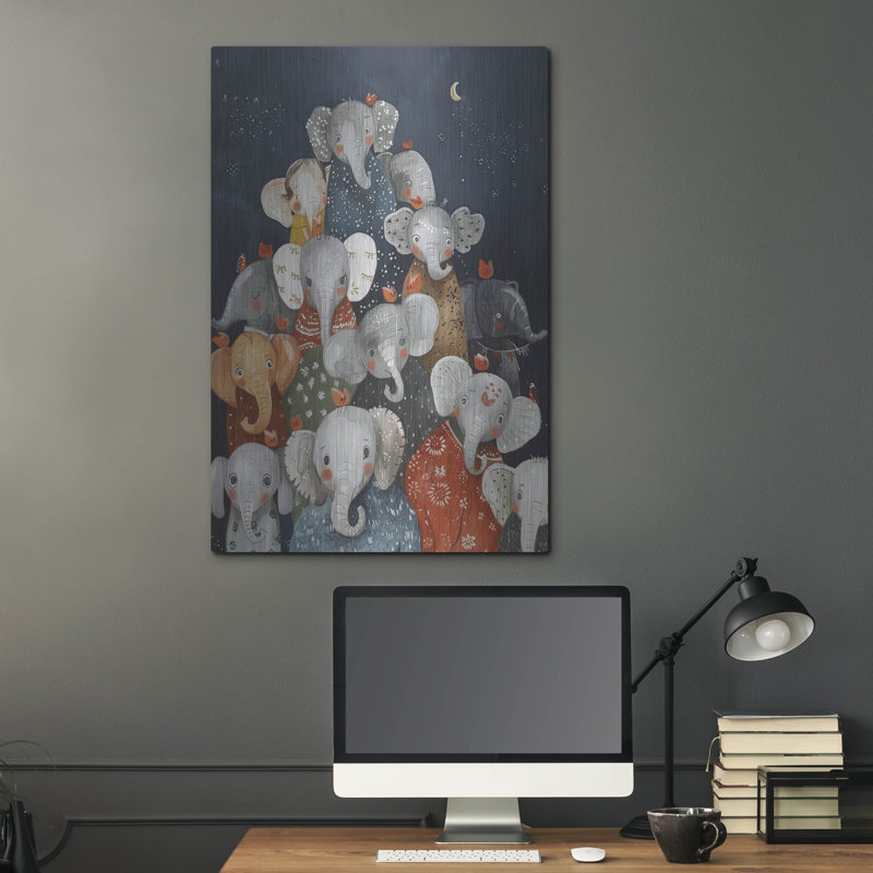  «Pile Of - Elephants» par Doron David, art mural en métal, 24 po x 36 po, H 36 po x l 24 po