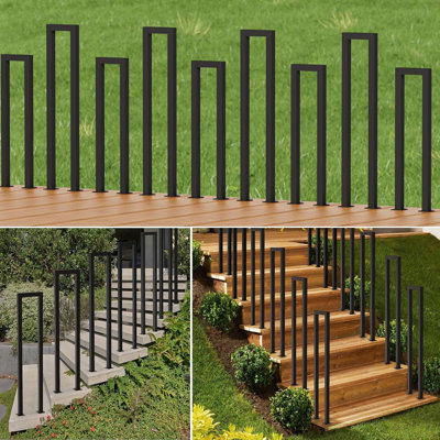 U-Shaped Staircase Handrails,Indoor Outdoor Iron Matte Black Stair Handrail,Floor Mounted Industrial Hand Rail,Non-Slip Support Bar Porch Deck Corridor Stair Rail