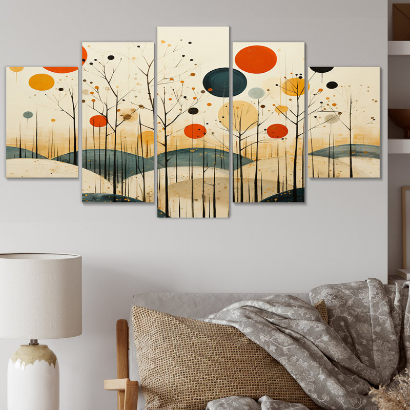 Oasis colorée colorée Mid Century Minimalist - reproduction d'art abstrait - 5 panneaux